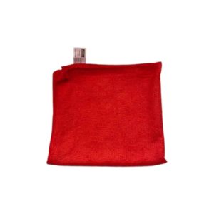 red fabric pouch, square shape, soft texture