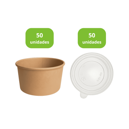 Pack: 50 platos bowl kraft de 1200 cc + tapa - Imagen 2